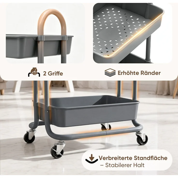 Sekey 3 Ebenen Küchenwagen 34×43×84 cm Servierwagen mit Rollen, Badregal aus Metall – Bild 5