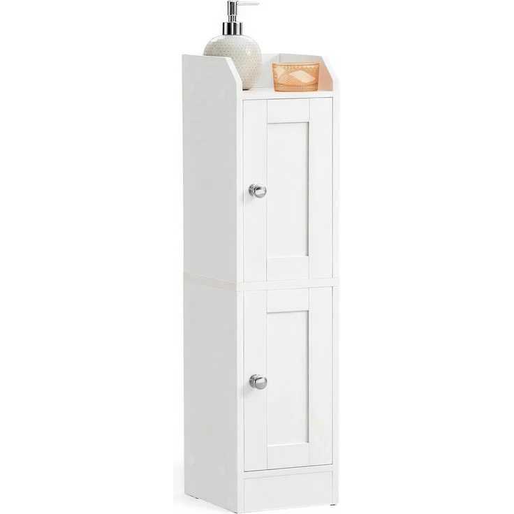 VASAGLE Siren Kollektion - Badezimmerschrank schmal, Badschrank, Eckschrank, verstellbare Ablagen, Hochschrank Bad, Türen nach Links oder rechts öffnend, Landhausstil, wolkenweiß BBK312WB02