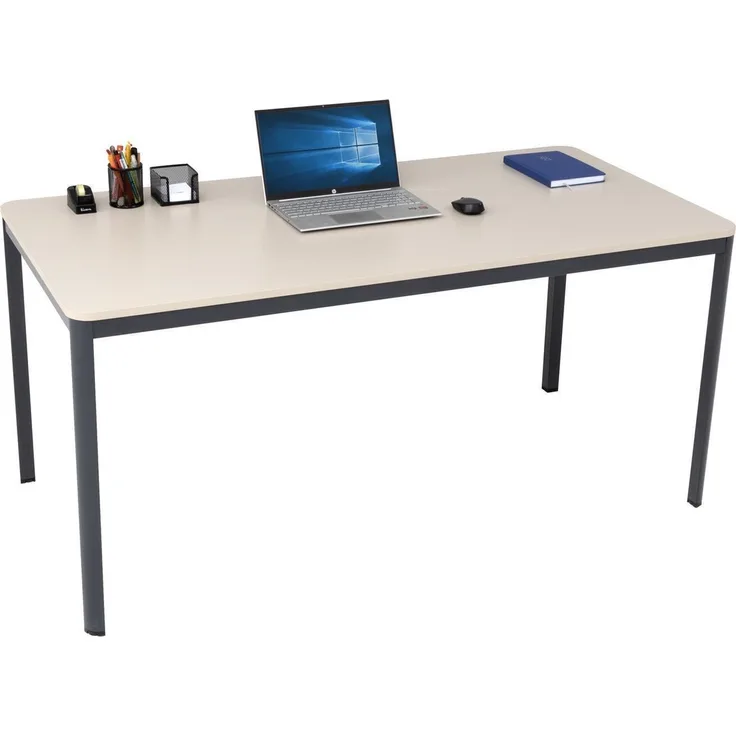 furni24 Schreibtisch D-Profil Nova 180 x 80 x 75 cm, Sandfarbe, Einfache Montage, Arbeitstisch, Bürotisch, Küchentisch,Esstisch, Druckertisch Büro-Möbel Computertisch Gaming-Tisch Mehrzwecktisch