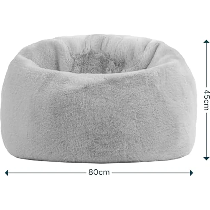 Icon Kingston Sitzsack Kinder, Hellgrau, Flauschiger Kunstpelzstoff, Sitzsack Flauschig mit Füllung, Bequemer Kinder Sessel, Kuschelsessel, Lese Sessel, Schlafzimmer, Kinderzimmer, Spielzimmer – Bild 4