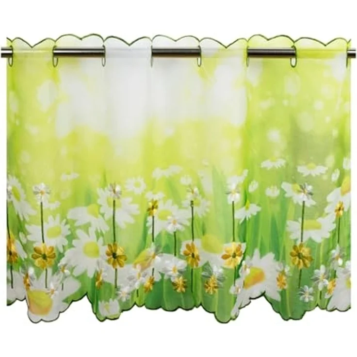 Delindo Lifestyle Scheibengardine Margeriten (1 St), Stangendurchzug, transparent, Voile, zwei Größen – Bild 1