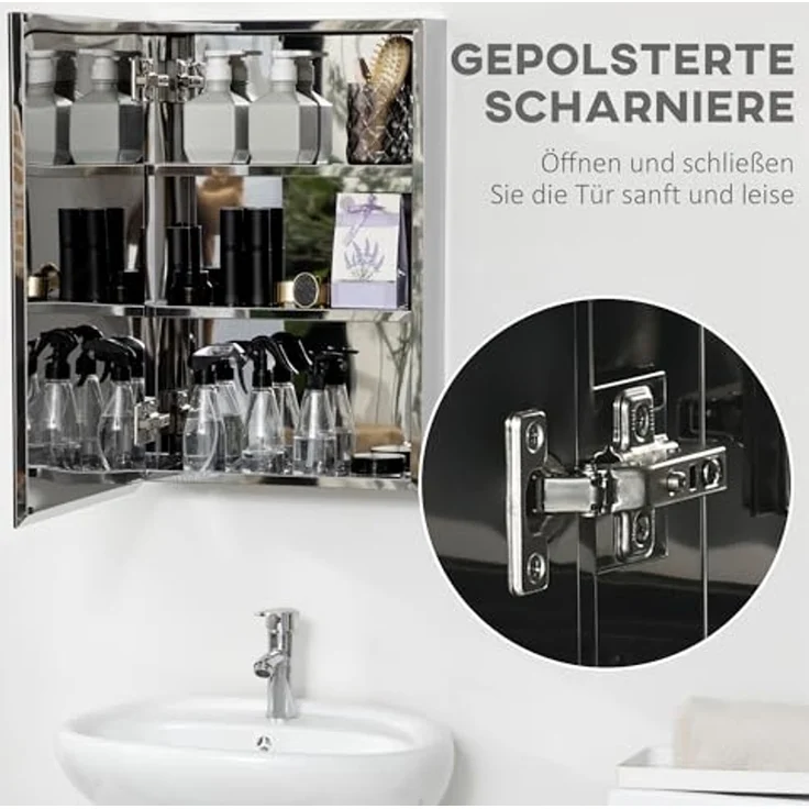 Kleankin Spiegelschrank wandmontierter Schrank mit Flügeltür und Ablagefächern (Hängeschrank, 1-St, Badezimmerschrank) für Badezimmer, Silber – Bild 6