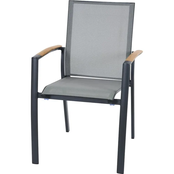 Siena Garden Velia Stapelsessel - Aluminium/Teak FSC & RANOTEX®, schwarz-grau, (T59632)