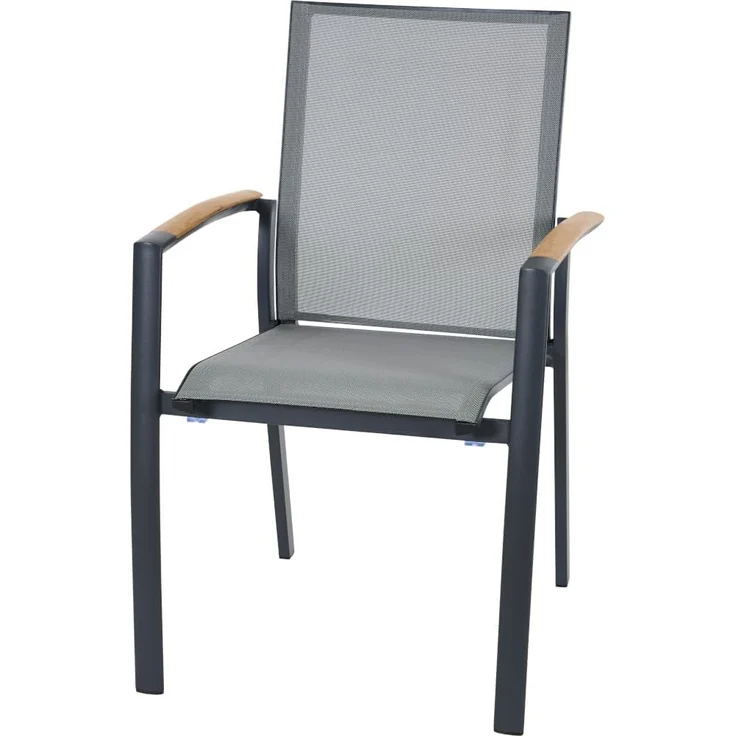 Siena Garden Velia Stapelsessel - Aluminium/Teak FSC & RANOTEX®, schwarz-grau, (T59632) – Bild 1