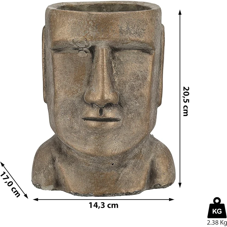 CEPEWA Blumentopf Pflanztopf Moai Kopf gold H21cm Terracotta Büste S – Bild 2