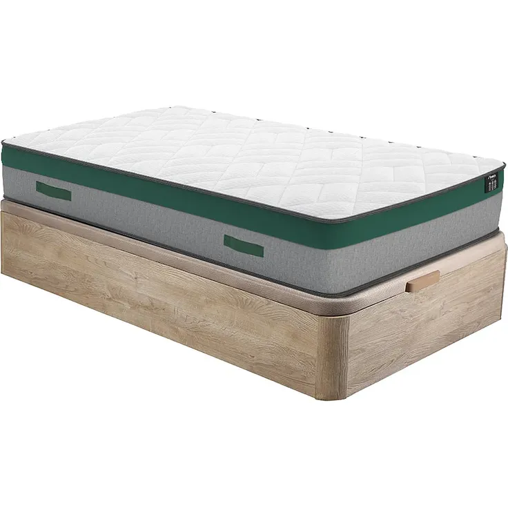 Vente-unique - PRESTIGE Set aus Matratze und Bettgestell Stoff Beige - B 90 cm x H 30 cm22 cm x L 190 cm