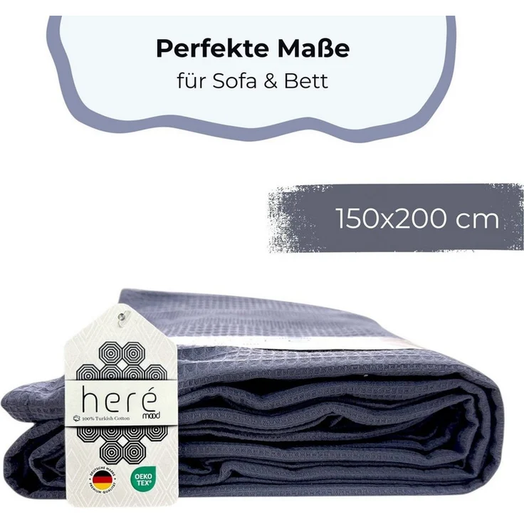 herémood Tagesdecke aus 100% Baumwolle – Elegante Waffelpique Wohndecke 180x220 cm, weiche, Kuscheldecke für Sofa & Bett, atmungsaktiv & pflegeleicht – Mintgrün – Bild 2