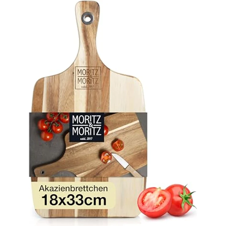Moritz & Moritz Schneidebrett Holzbrett Akazie mit Griff, Akazienholz, (Akazienholz, 1-St), Antibakterielles Akazie Käsebrett – Bild 2