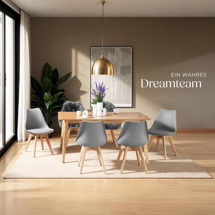 tectake Esszimmerstuhl Küchenstuhl Frederikke ergonomisch, mit Filzgleiter, 49x53x82 cm (Set, 4 St), Strapazierfähige Polsterung für großen Sitzkomfort – Bild 8