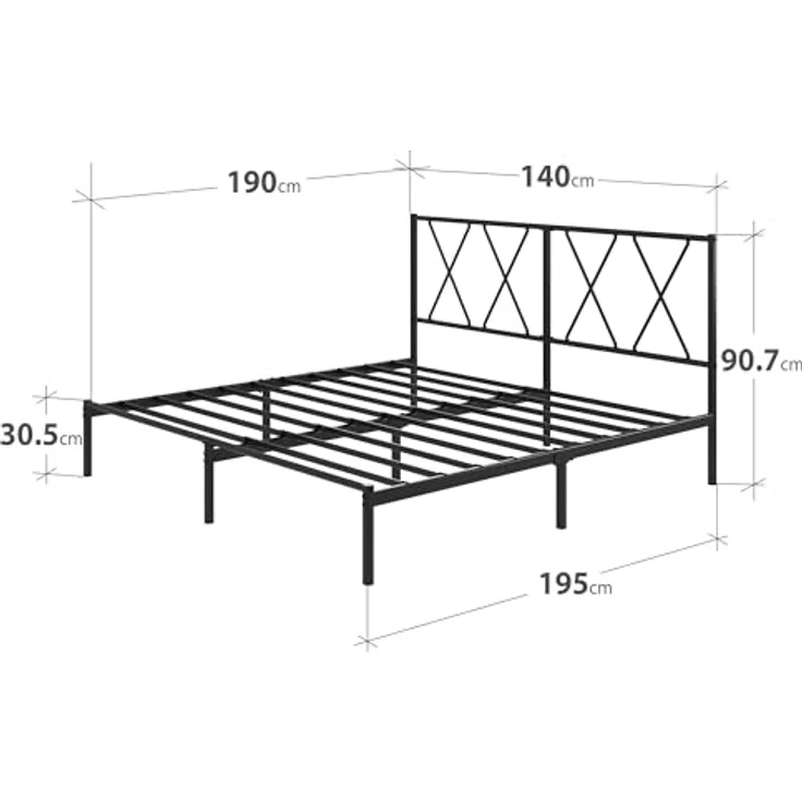 Zinus Elias Bettgestell aus Metall, 140x190 cm mit Kopfteil, einfache Montage, Höhe 30 cm, Schwarz – Bild 3