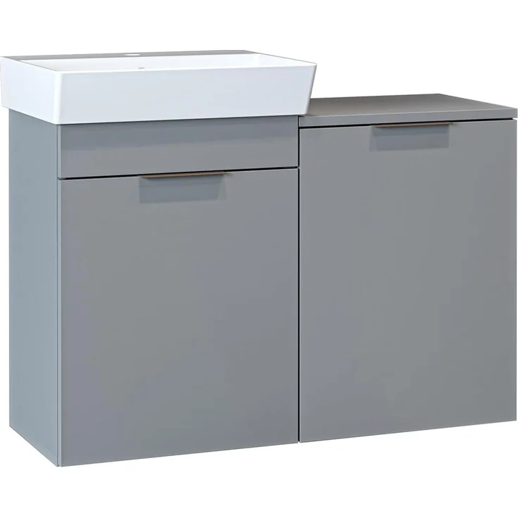 Roomart LYCIA Badmöbel - Waschbeckenunterschrank mit Keramikwaschbecken & Wäschefach - H 69.5 x B 92.2 x T 38.6 cm • Grau – Bild 7