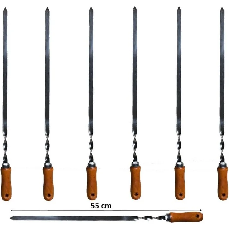 walexo Grillspieß Grillspieße Schaschlikspieße Edelstahl 550 x 10 x 2 mm mit Holzgriff (7-St)