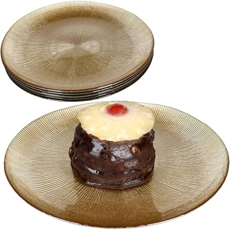 MamboCat Servierplatte 6x Kairo Gold Kuchenteller Glas 6 Personen Dessertteller Relief, Glas, Weihnachtsgeschirr, Weihnachten, Weihnachtsset, Geschirr – Bild 1