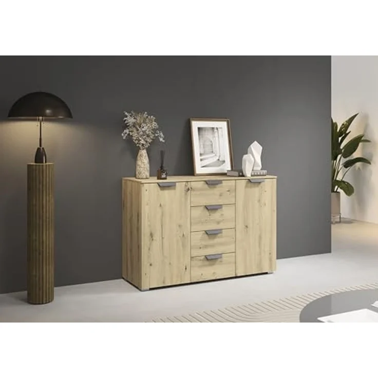 rauch Aditio Box, Kommode, 2-türig, 4 Schubladen, mit Softclose-Funktion, Farbe Eiche Artisan, BxHxT 120x81x42cm – Bild 2
