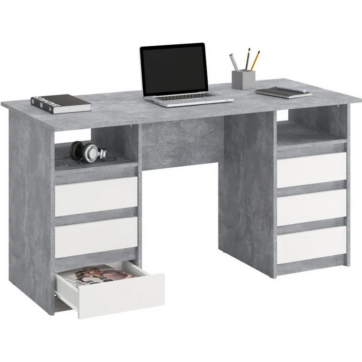 KOMTO Schreibtisch Oslo 140 Schreibtisch mit Schubladen Moderner Bürotisch, Computertisch Arbeitstisch PC-Tisch Kinderschreibtisch 140x60x74 cm – Bild 5