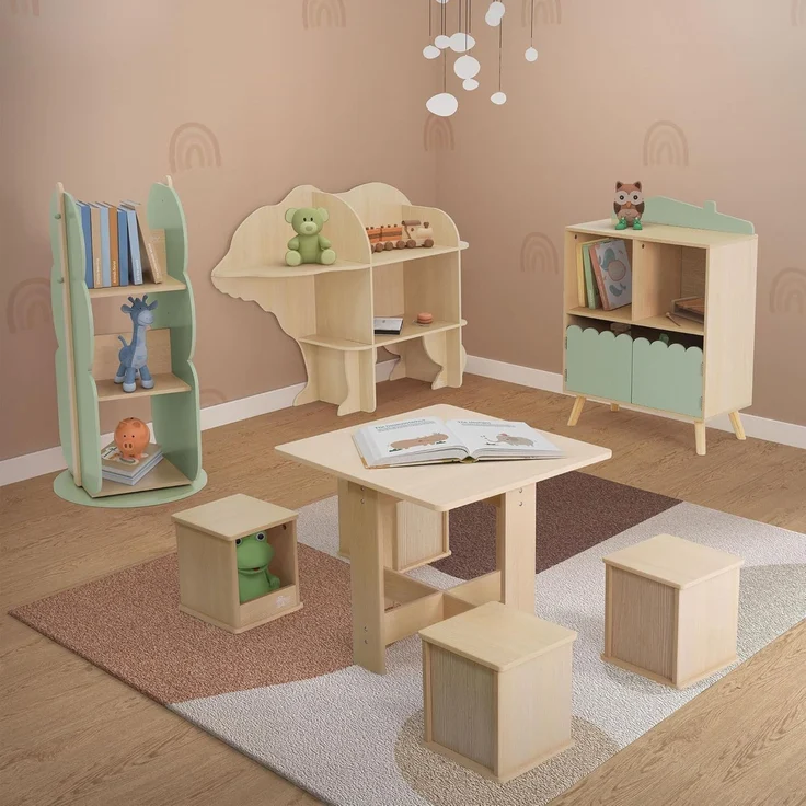 Joyz Spielzeugtruhe Kinderregal Kindermöbel Kinderzimmerregal Spielzeug Spielzimmer Möbel, Baum Bücherregal mit 5 Ablagen, 360° drehbar, MDF – Bild 2