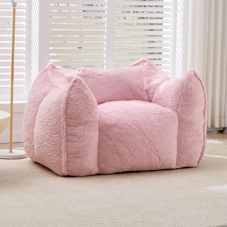 1-Sitzer Beanbag-Sessel aus Kunstfell, weich gepolstert, in Pink,H 73 x T 123 x B 97 cm – Bild 1