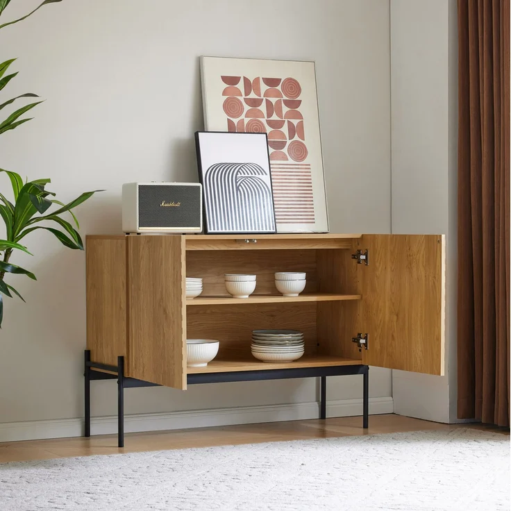 DESVIAE Sideboard mit verstellbarem Einlegeboden, 100x75x40 cm, Spanplatte und Metallrahmen, Natur – Bild 2