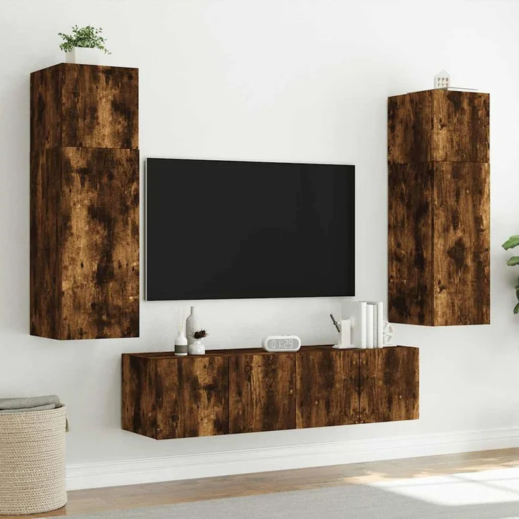 TV-Wandschrank, Fernsehschrank mit LED-Leuchten Räuchereiche 60 x 35 x 41 cm – Bild 6