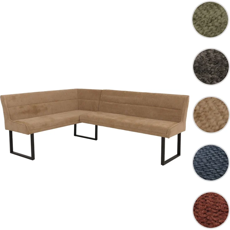 Eckbank HWC-O81, Esszimmerbank Bank, Öko-Tex (310g/m²) Chenille Stoff/Textil Metall 159x210cm ~ hellbraun – Bild 10