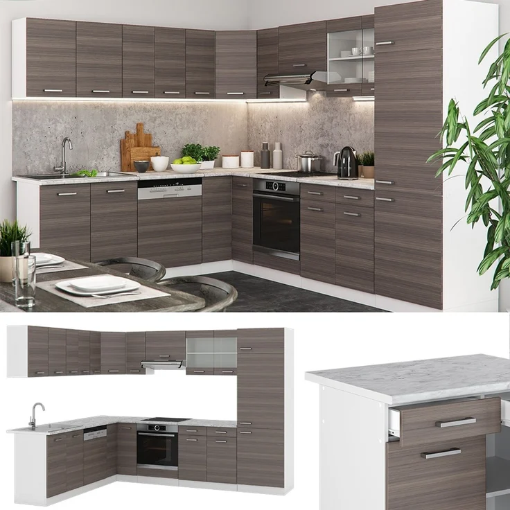 Eckküche R-Line Edelgrau/Weiß 287 x 227 cm ohne Arbeitsplatte Vicco – Bild 2