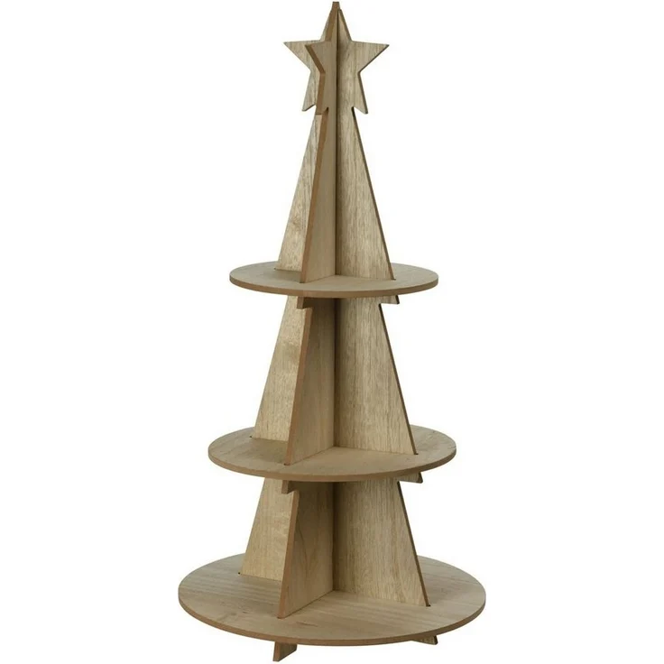 Spetebo Weihnachtspyramide XXL Holz Weihnachtsbaum Pyramide 60cm mit 3 Etagen, Weihnachts Deko Etagere mit Stern Spitze – Bild 3