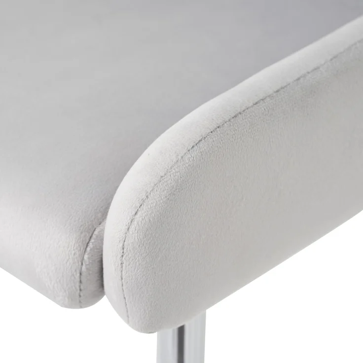 Merax Samt-Esszimmerstuhl, 4er-Set, luxuriös, Wohnzimmer, Schlafzimmer, Lounge-Stuhl mit vier Silberne Metallstützbeinen, Lendenwirbelstütze, Grau – Bild 8