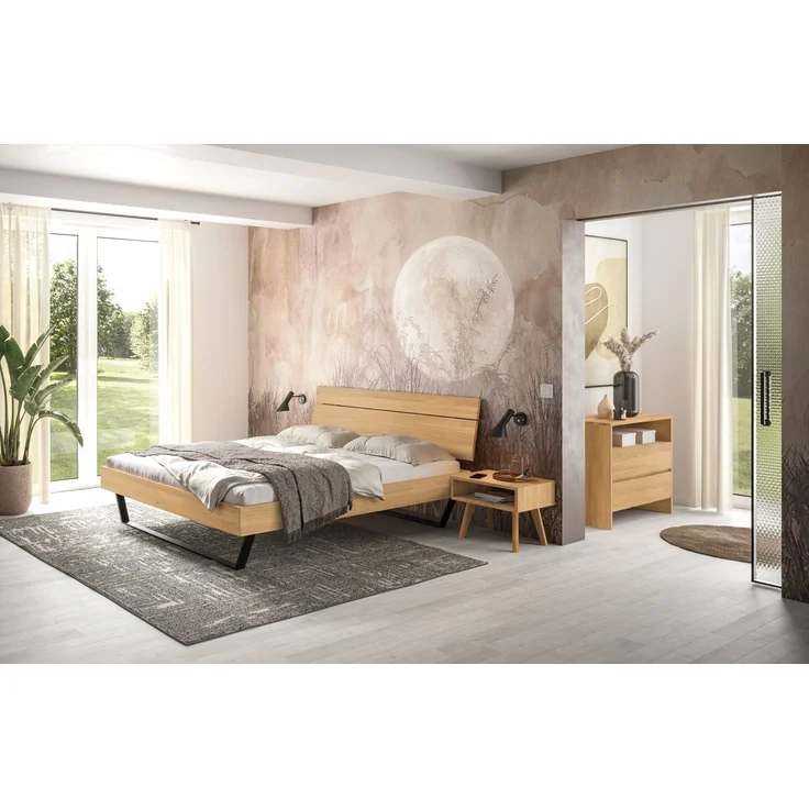 Hasena Bett Romeo Eiche bright mit Metallkufen 180x210 cm, Fußhöhe 20 cm – Trento – Bild 2