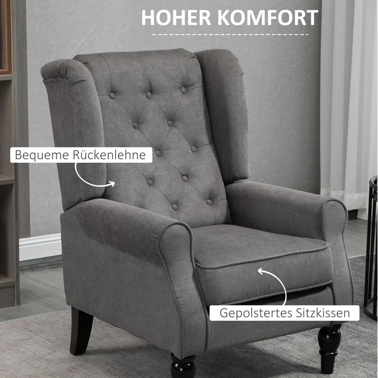 DESVIAE Sessel mit Knopfheftung 74x102x86 cm Polyester Dunkelgrau – Bild 3