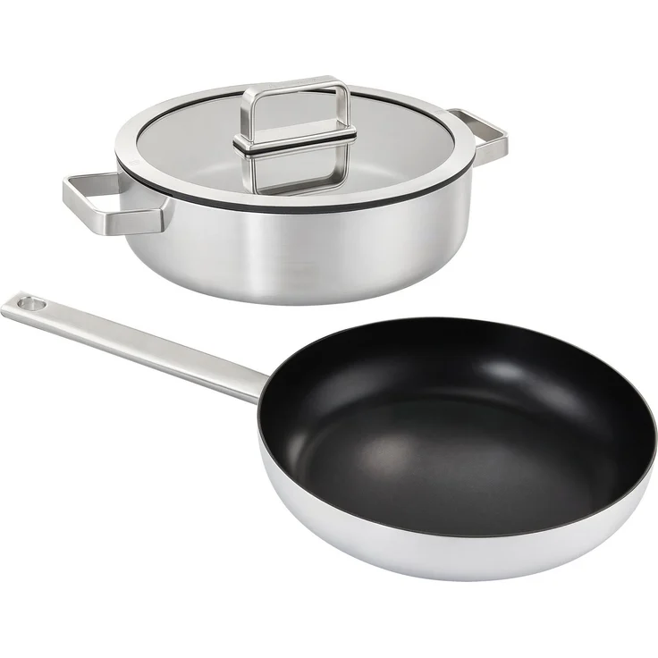 Hanseatic Pfannen-Set PREMIUM, Edelstahl (Set, 3-tlg, 1x Pfanne 24 cm, 1x Servierpfanne 28 cm mit Deckel), mit Antihaftbeschichtung, für alle Herdarten, Induktion – Bild 1