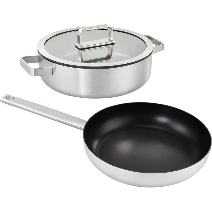 Hanseatic Pfannen-Set PREMIUM, Edelstahl (Set, 3-tlg, 1x Pfanne 24 cm, 1x Servierpfanne 28 cm mit Deckel), mit Antihaftbeschichtung, für alle Herdarten, Induktion