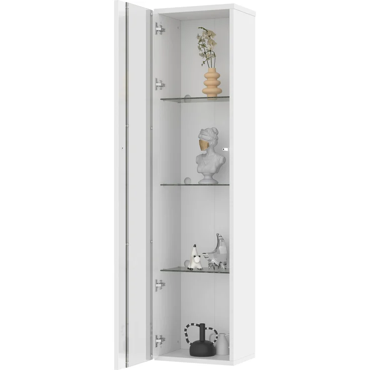 ZUBALIYA Vitrine, mit LED-Beleuchtung, mit App-Steuerung, mit Glasböden, wandmontierbar, H 170 × T 40 × B 29 cm, Weiß, Spanplatte – Bild 10