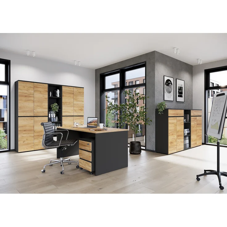 Germania Rollcontainer 4264-549 GW-Lissabon, in Graphit/Eiche, griffloses Design, 41 x 60 x 50 cm (BxHxT) – Bild 8