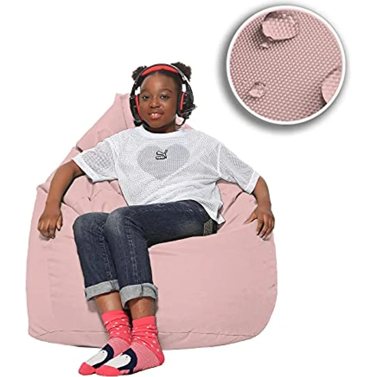 HomeIdeal - Sitzsack XXL Bodenkissen für Erwachsene & Kinder - Geeignet für Gaming oder Entspannen - Indoor wie Outdoor da er Wasserfest ist - mit EPS Perlen, Farbe:Puderrosa, Größe:XXL – Bild 9