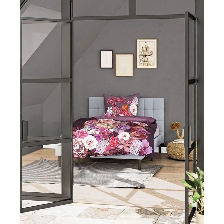 JACK Wendebettwäsche 135x200cm Digitaldruck Blumen Blüten Lila, Mako-Satin, 2 teilig, seidiger Glanz, elegantes Motiv in Violett – Bild 4