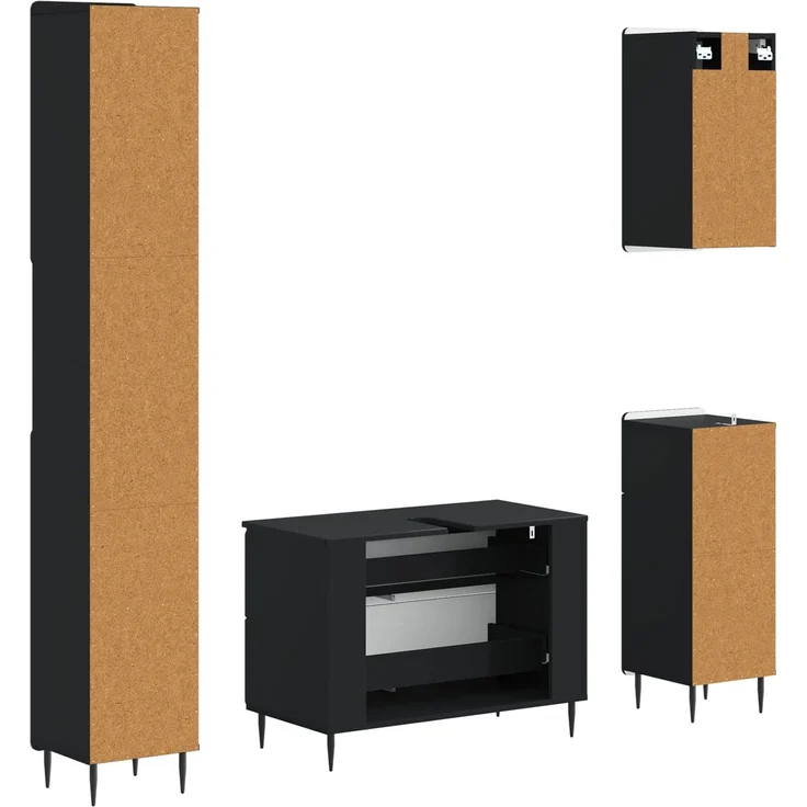 vidaXL 4-teiliges Badezimmer-Schrank-Set ZWOLLE Schwarz Holzwerkstoff 3417919 – Bild 7