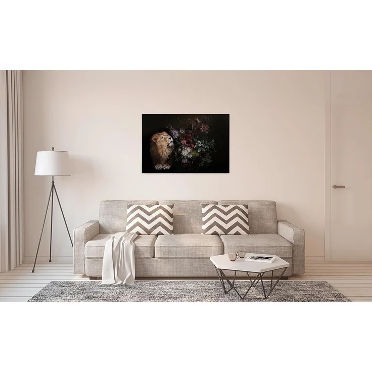 Leinwandbild Löwe Blumen Schwarz Beige 90x60 DD120388 Keilrahmen Wandbild Rot – Bild 4
