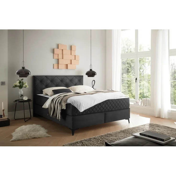 Boxbett Monroe B von ED Exciting Design Farbe Anthrazit mit Bettkasten, 9-Zonen-Tonnentaschenfederkernmatratze|Härtegrad H3/H4 – in 160x200 cm