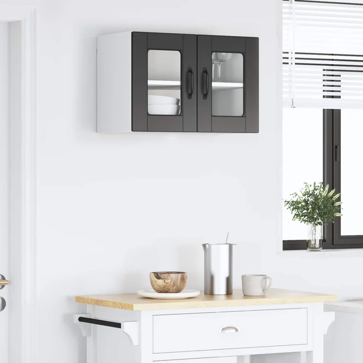 vidaXL Wandglas-Schrank PORTO Schwarz 60 x 31 x 40 cm Holzwerkstoff 885317 – Bild 4