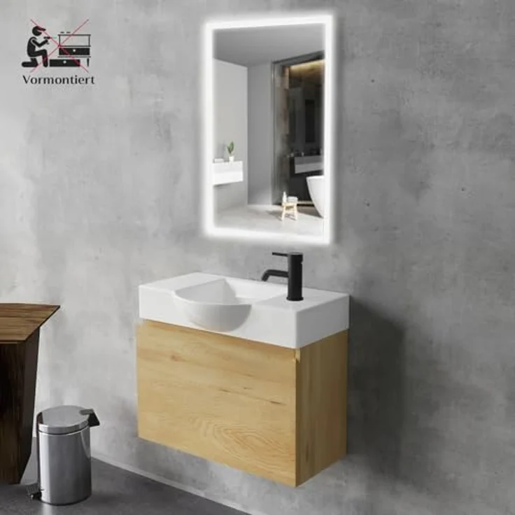 Alpenberger Badmöbel-Set Waschbecken mit Unterschrank 55 cm Breit, (Badezimmermöbel Waschtisch, Badschrank Schmal), Waschbeckenunterschrank mit Softclose – Bild 4