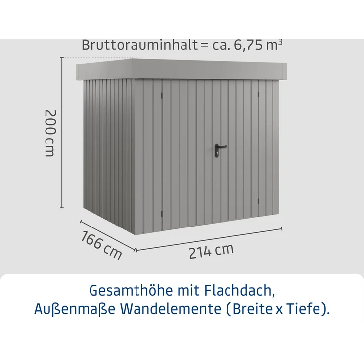 Hörmann Ecostar Metall-Gerätehaus "Euroline Trend" mit Flachdach EFD 4, graualuminium, 214 x 166 cm,2-flüglige Tür – Bild 3