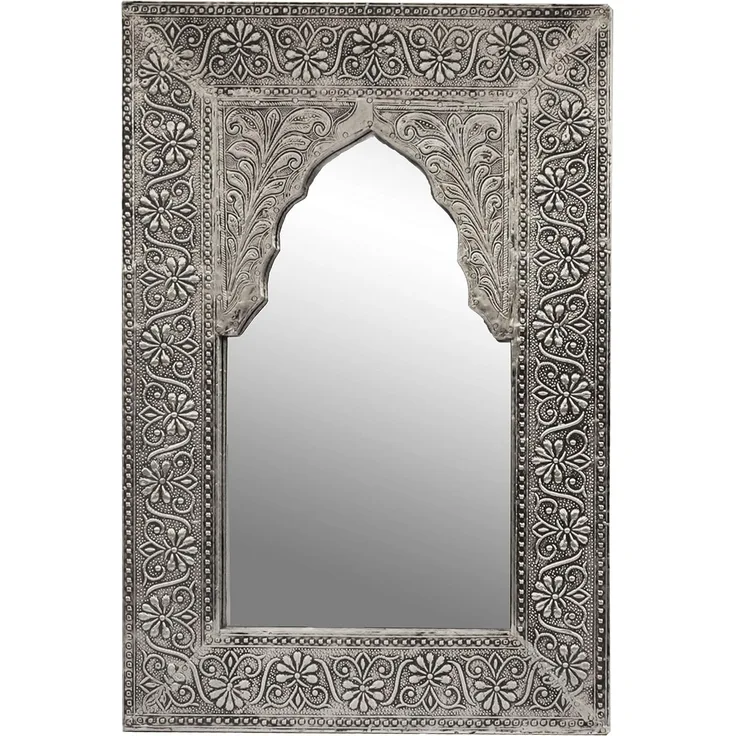 Marrakesch Orient & Mediterran Interior Wandspiegel orientalischer Vintage Spiegel Malik Deko silber - 42cm - (1-St), Handarbeit