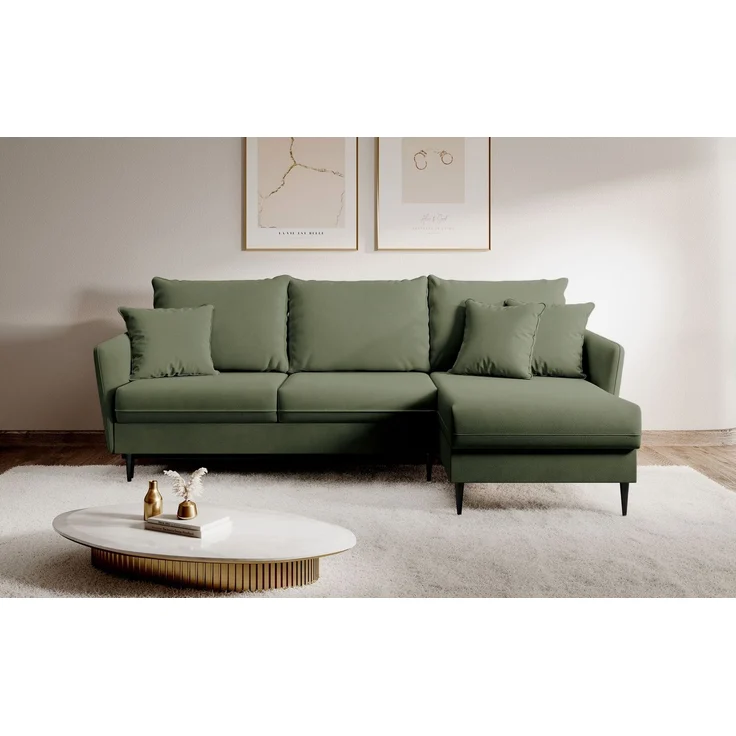 Selsey 'Volio ' Ecksofa mit Schlaffunktion, Samt wasserabweisend, Universal, Füße Schwarz, Salbeigrün – Bild 2