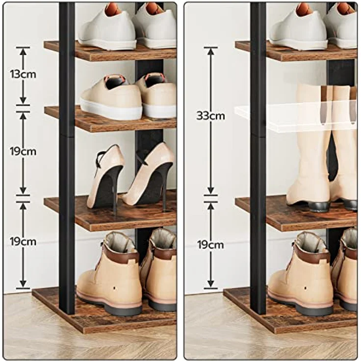 HOOBRO 8-lagiges Schuhregal, schmales Schuhablage mit 2 Haken, platzsparend und stabil, für Eingang, Wohnzimmer, Schlafzimmer, 50 cm EBF750XJ01 – Bild 5