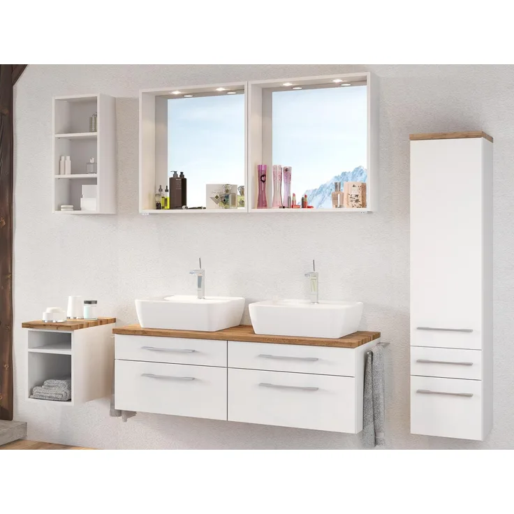 Badezimmer-Set >Davos< (6-teilig) in Weiß Wotan Eiche Nachbildung - 200x47 (BxT)