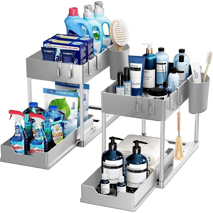 2er Set Puricon Unter Waschbecken Regal - 2 Etagen Küchenarbeitsplatte Organizer – Bild 1
