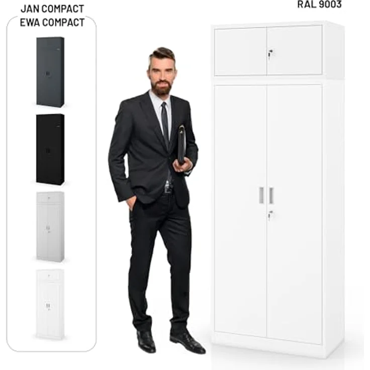 Jan Nowak Aktenschrankaufsatz C01L Aufsatz für Aktenschrank Büroschrank Metall Pulverbeschichtung Flügeltüren 38 x 80 x 40 cm (Weiß) – Bild 9