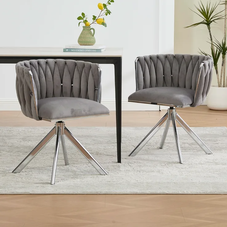 LVHOM Esszimmerstuhl 2er-Set, 180° drehbar mit runden Rückenlehne, Wohnzimmerstuhl aus Samt, bis 150 kg, für Homeoffice