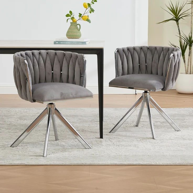 LVHOM Esszimmerstuhl 2er-Set, 180° drehbar mit runden Rückenlehne, Wohnzimmerstuhl aus Samt, bis 150 kg, für Homeoffice – Bild 1
