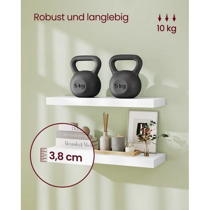 VASAGLE Wandregal, Schweberegal, 20 x 60 x 3,8 cm, für Bilderrahmen, schneeweiß – Bild 4